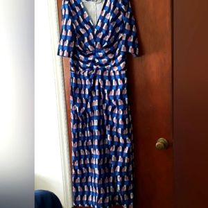 Eshakti maxi dress blue pink black print XL 16
